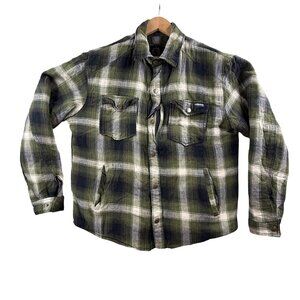STS Ranchwear Jacket Mens Medium Green Plaid Trapper Flannel Quilted Lined Zip